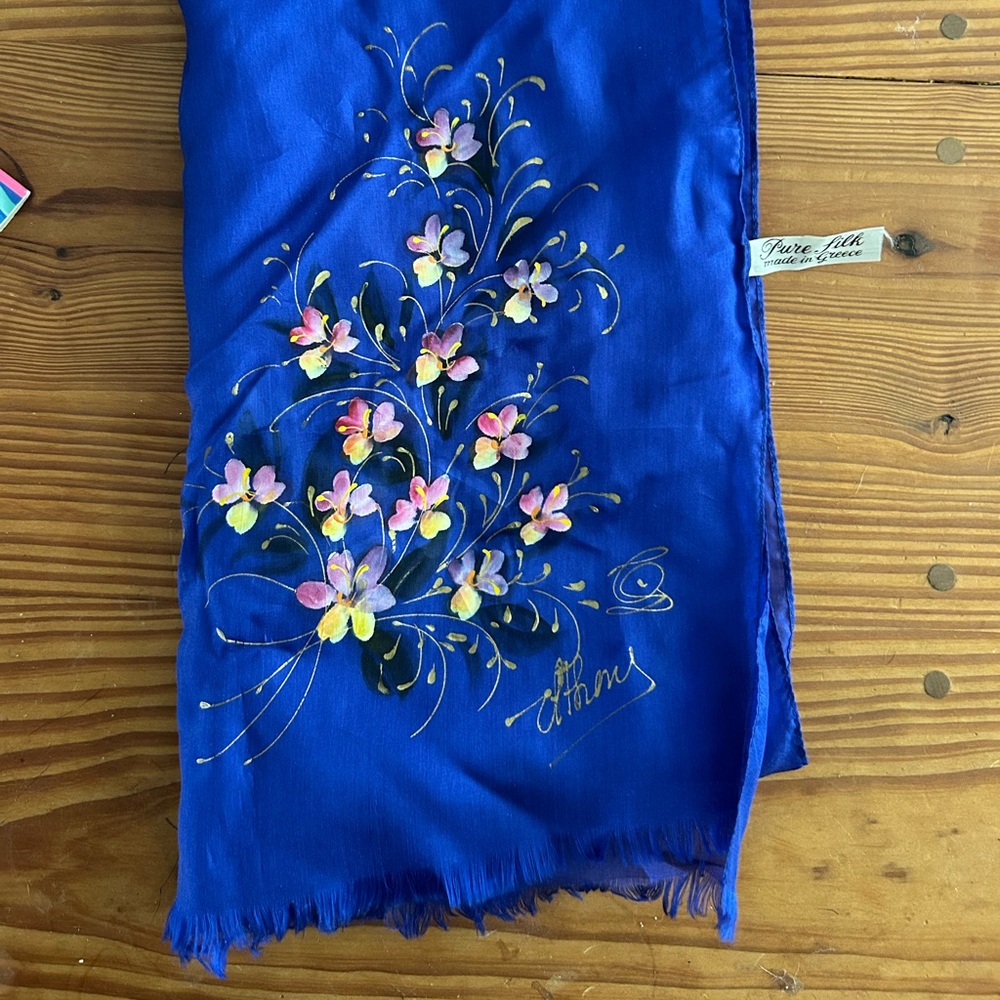 Vintage pure silk painted scarf
